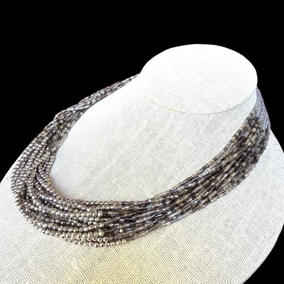 Ann Taylor LOFT Multi Strand Sparkle Twist Faceted Glass Charcoal Bead Necklace - Picture 3 of 10